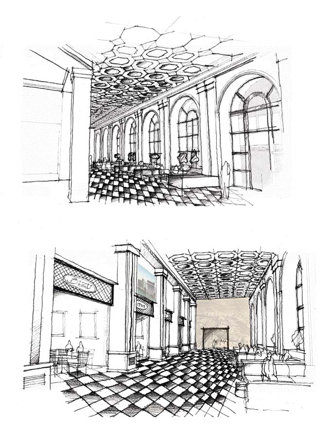 Juan Luna Building restoration by Augusto Villalon: perspective sketches