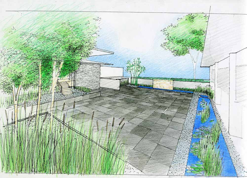 A perspective plan by Eduardo Calma for the house's courtyard.