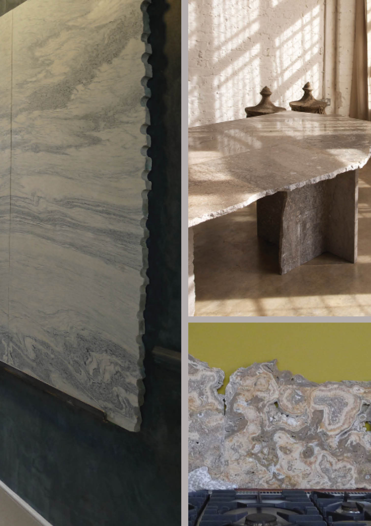 White marble tops and various stone slabs by Retrouvius